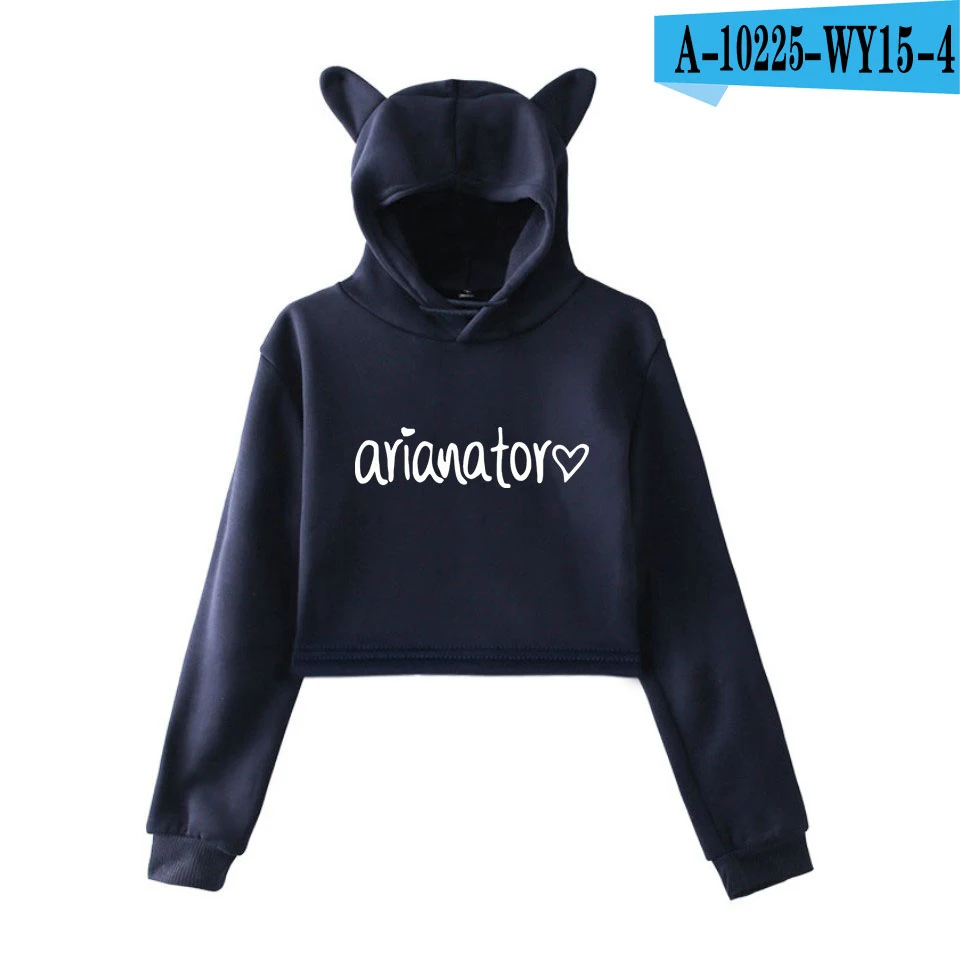 Navy Ariana Grande Dangerous женские укороченные топы для девушек Kawaii с капюшоном женские Харадзюку хип-хоп толстовки с принтом размера плюс - Цвет: Navy