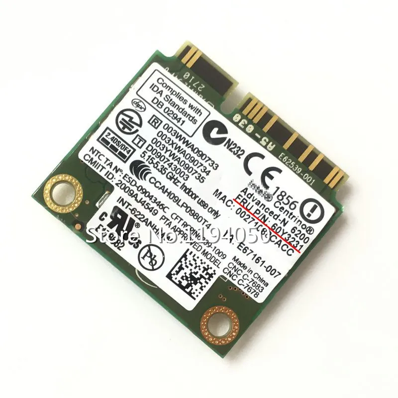 Intel Беспроводной карты 6200 60Y3231 EDGE14 15 E10E30 E40 E50 Dual Band Беспроводной LAN 802.11n 2,4 ГГц и 5,0 ГГц 300 Мбит/с 622AN