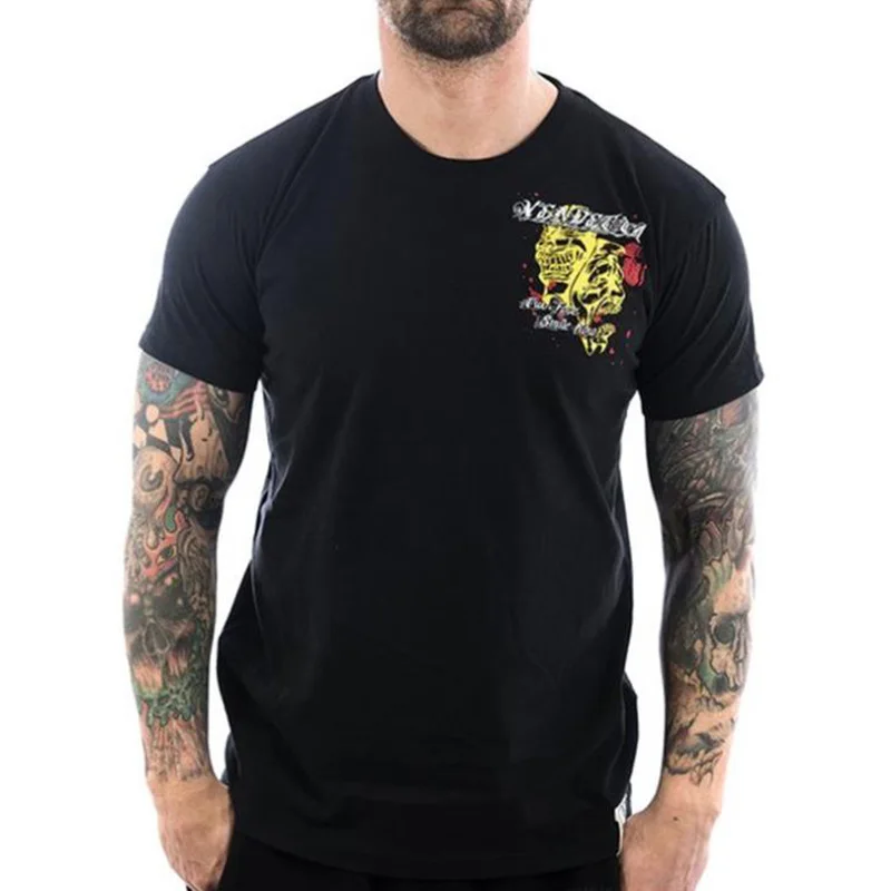 

Men Gyms Fitness Bodybuilding T-shirt Summer Casual Print Cotton Short sleeve Black Tee shirt Male Workout Tops Apparel