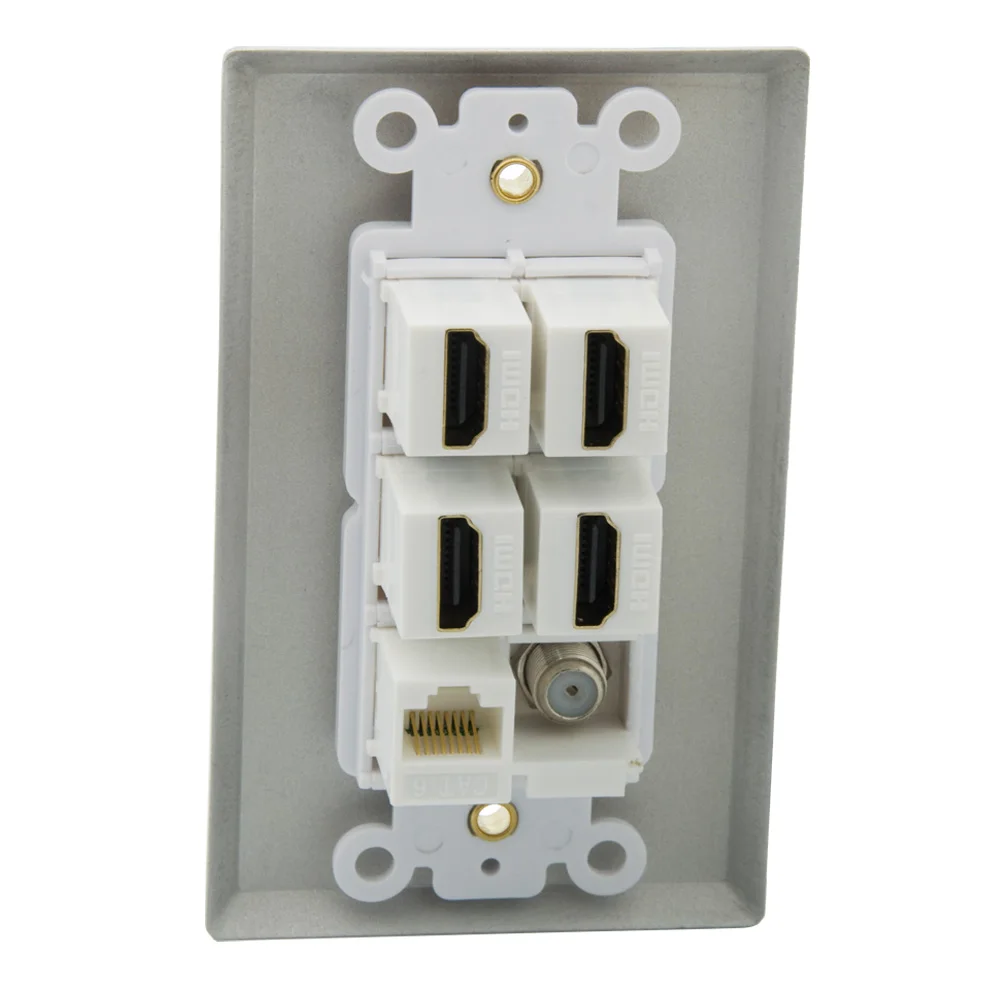 Одноместный стиль алюминиевый Металл 4 порта HDMI 1 порт F головка RG6 Порт CAT6 RJ45 мама