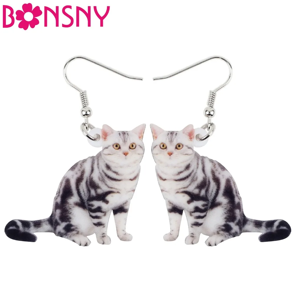 Bonsny акриловые милые висячие серьги с котом котенком большие длинные элегантные