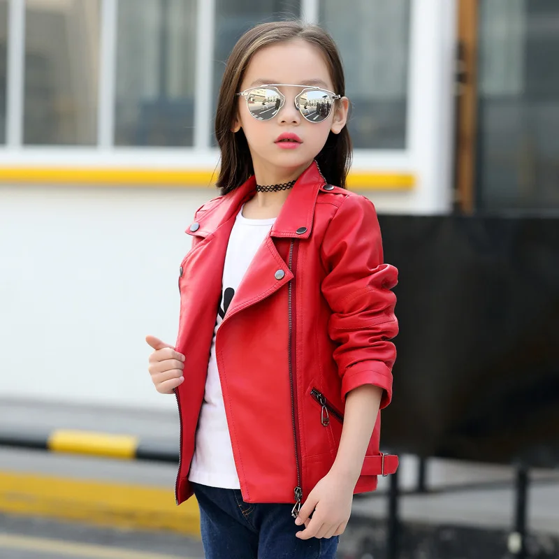 kids clothing spring autumn coat 2019 new 2-12 y girl boy super cool red black jacket street style children's leather | Детская