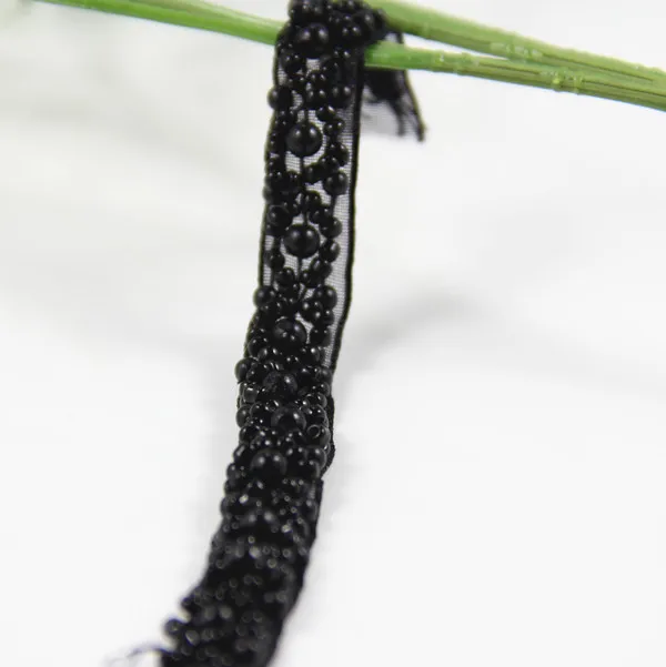 Черная жемчужная отделка из бисера плетеная органза аппликация кружевная лента