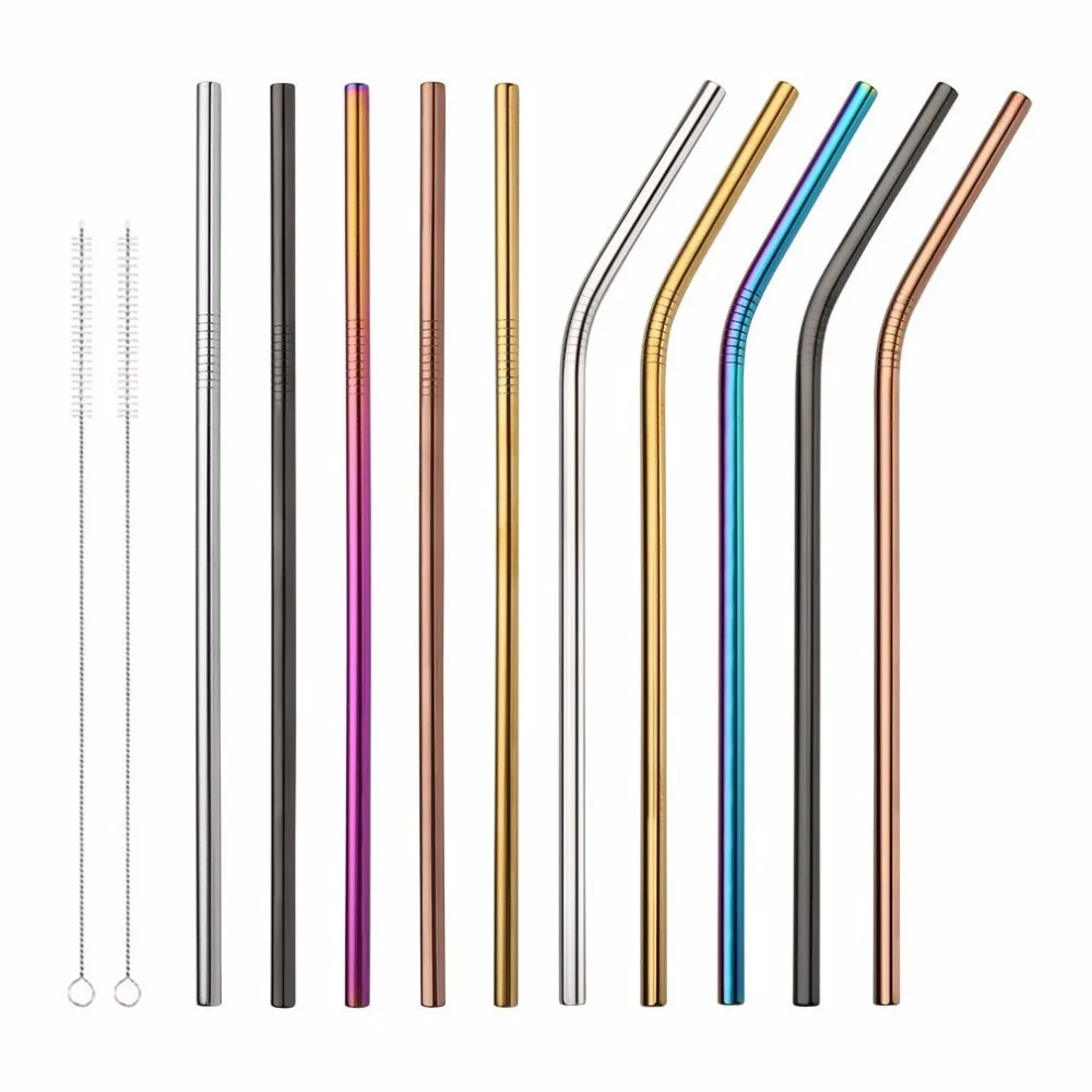

10PCS Reusable Colorful Stainless Steel Drinking Straws for Christmas Party with Brushes 20/30oz Stainless Tumblers Straws