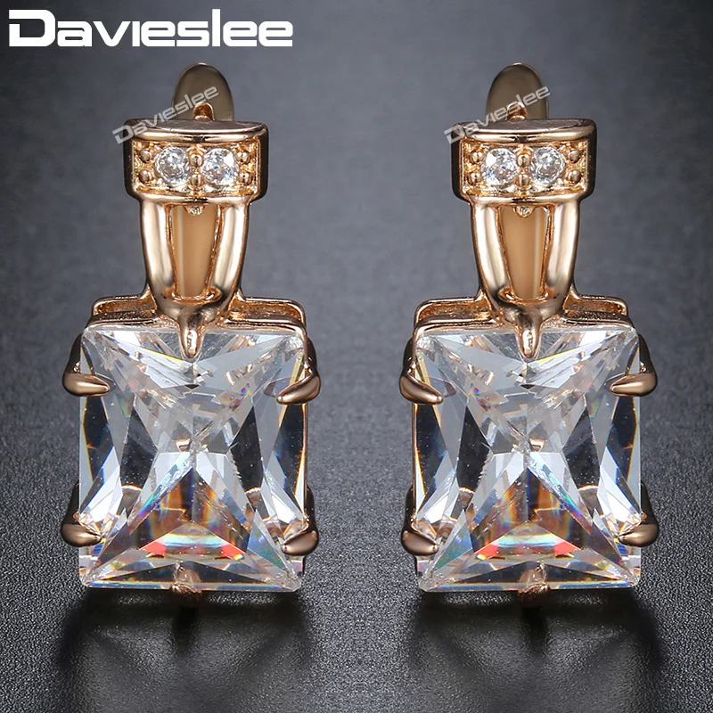 Davieslee серьги-гвоздики для женщин квадратный прозрачный CZ 585 розовое золото