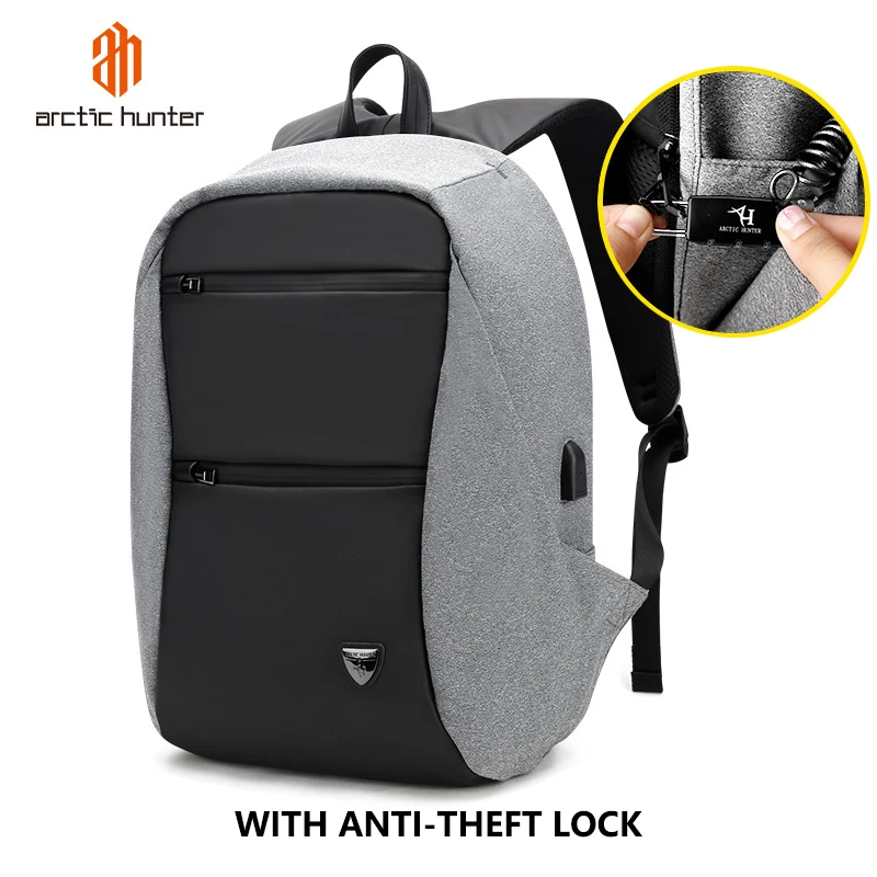 Light Gray Backpack Деловой мужской рюкзак для ноутбука с зарядкой от usb 15,6 дюймов, модный мужской черный рюкзак с защитой от кражи, вместительные дорожные сумки - Цвет: Light Gray Backpack