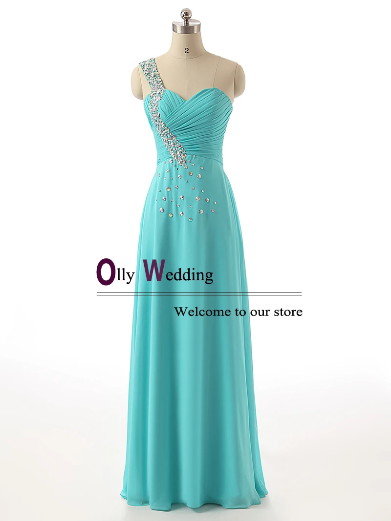 Синие платья на одно плечо для выпускного вечера девочек плиссированные Длинные