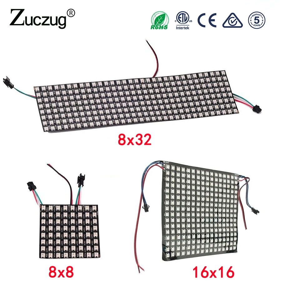 WS2812B Panel Screen Digital Flexible LED 8*8 16*16 8*32 Pixel 256 Pixels Programmed Individually Addressable Full Color DC5V | Лампы и