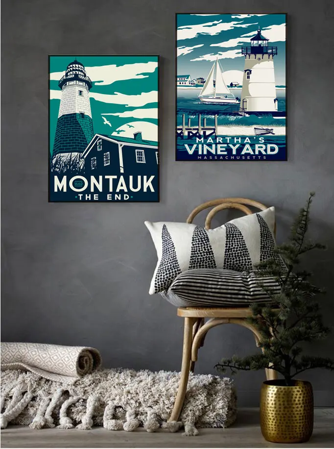 Гавайский морской пляж Aruba винтажный минималистичный художественный холст