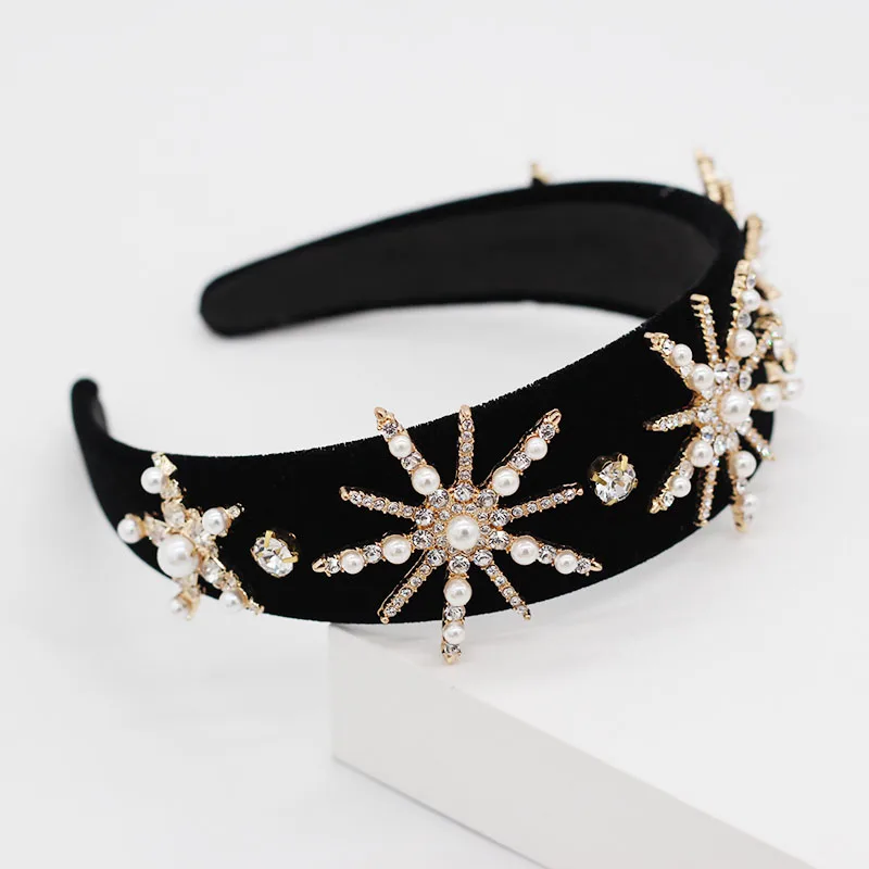 Baroque heavy fabric fabric color particles rhinestones stars pearl fashion dance catwalk street travel tourism headband 957