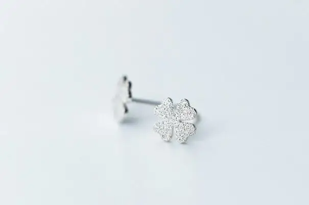 7mm small Cute 100% REAL. 925 Sterling SIlver Fine Jewelry 4-Hearts Flower Love Stud Earrings GTLE1967 |