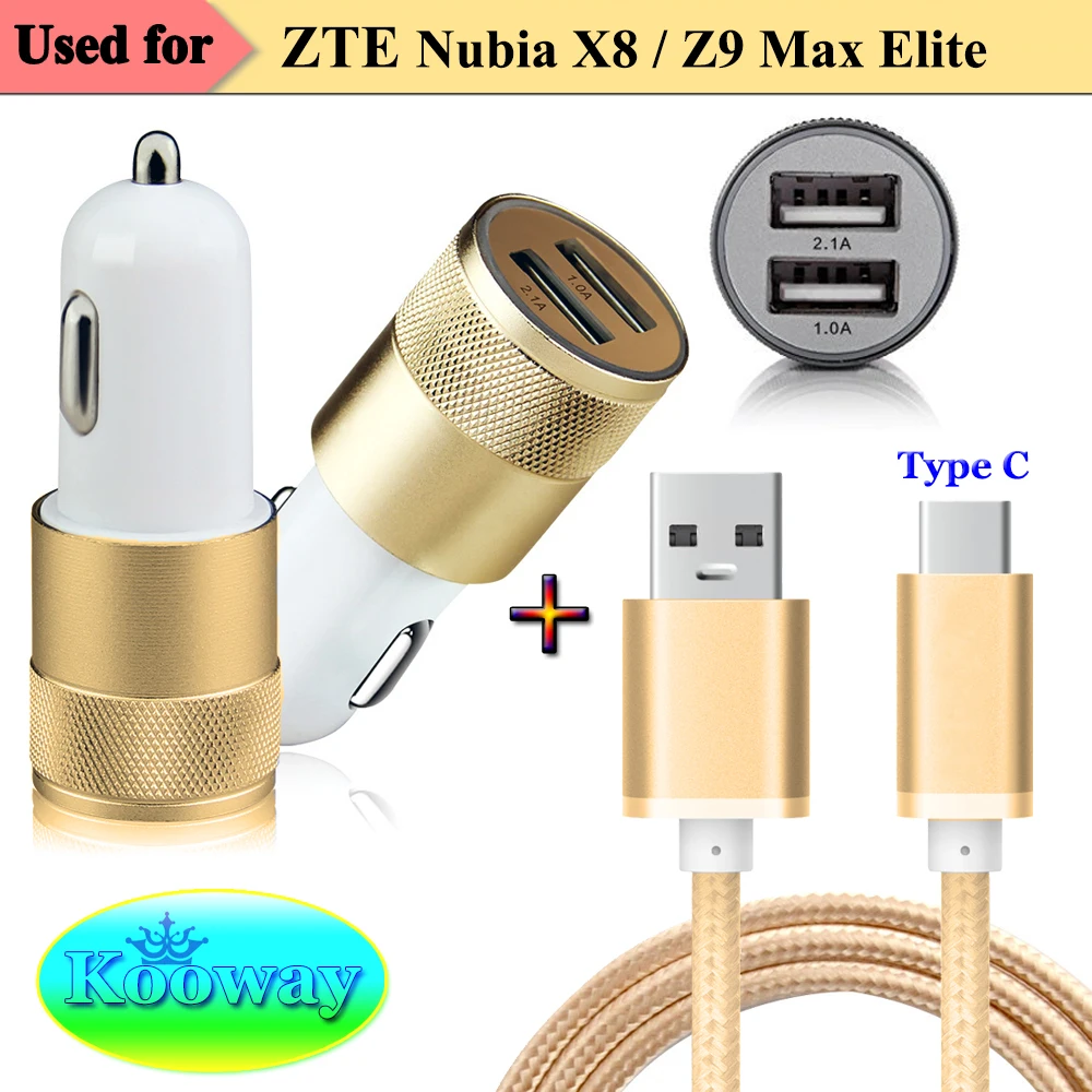 Автомобильное зарядное устройство с двумя USB портами и зарядным кабелем 3 1 типа C