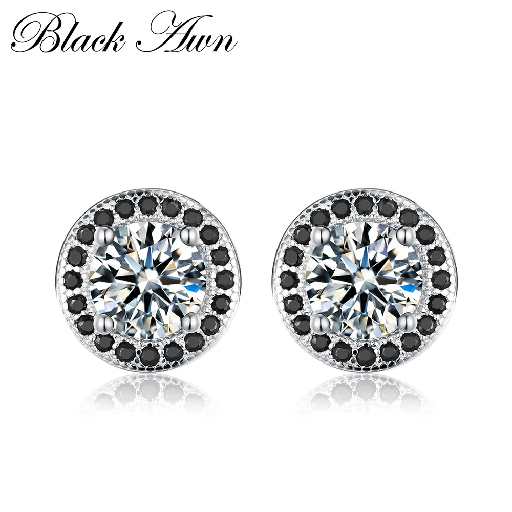 Женские серьги гвоздики из серебра 925 пробы с черно белым камнем|stud earrings|earrings