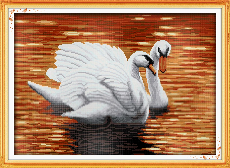 

Two swans (3) cross stitch kit 14ct 11ct pre stamped canvas embroidery DIY handmade needlework