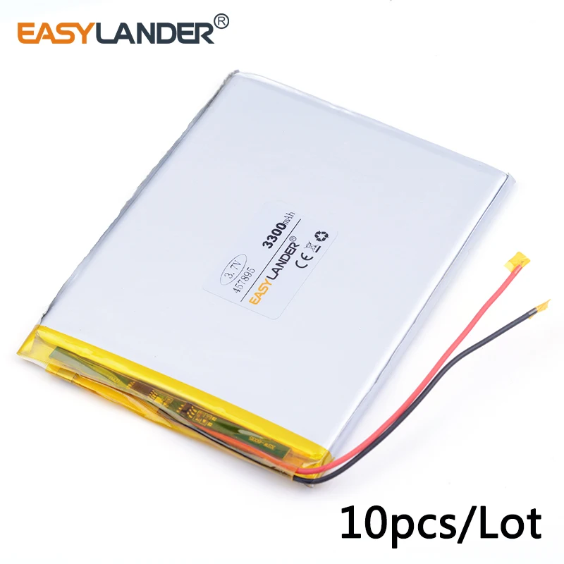 

10pcs /Lot 457895 3300mAh 3.7v lithium Li ion polymer rechargeable battery For,Power bank,PAD,DVD,Naptop,e-book,video game