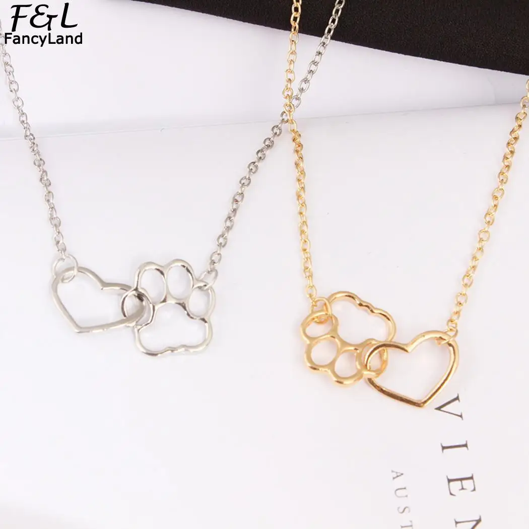 2018 Fashion Women Animal Hollow Out Necklaces Heart Shape Chain Love Pendant Paw Dog Cat For Girl's Gifts | Украшения и