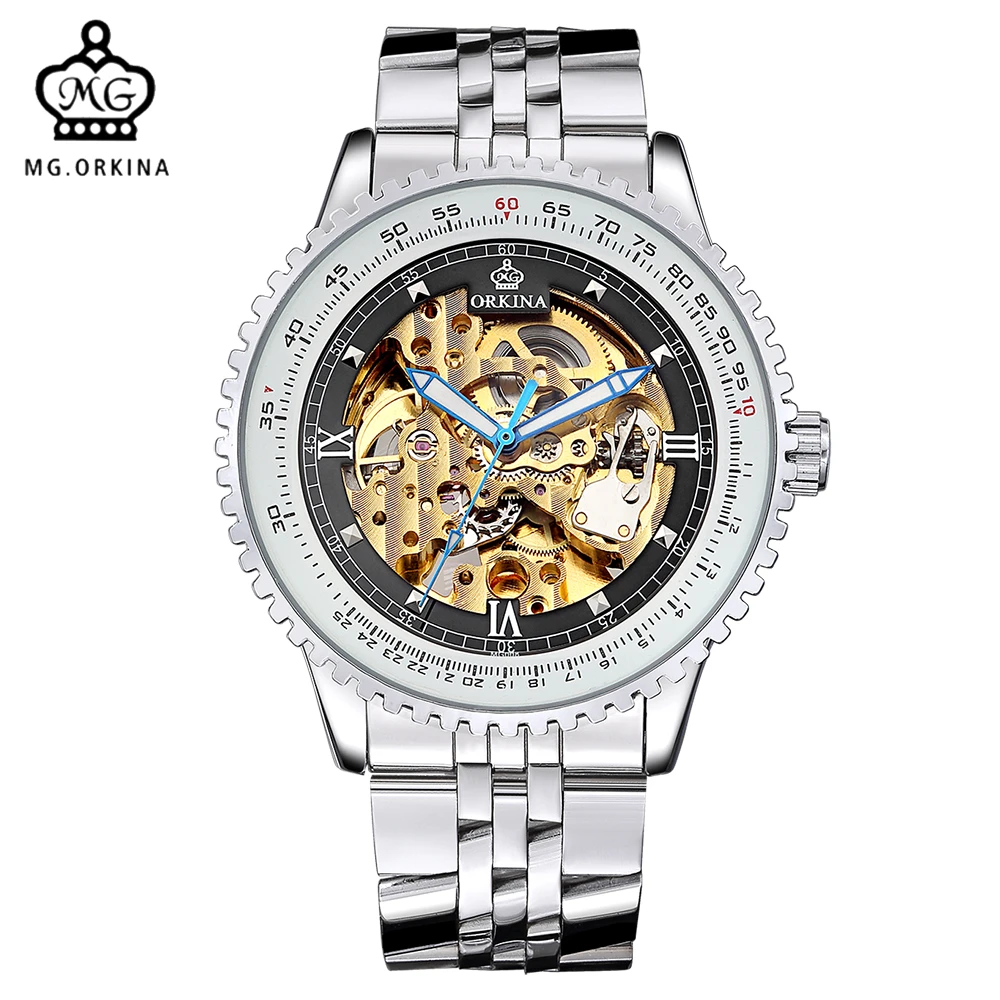 Мг. ORKINA часы с скелетом прозрачные мужские роскошные брендовые механические