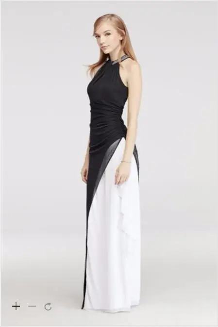 2016 Шифон Линии Пром Платья Из Бисера Высокая Шея лиф с боковыми Драпированные