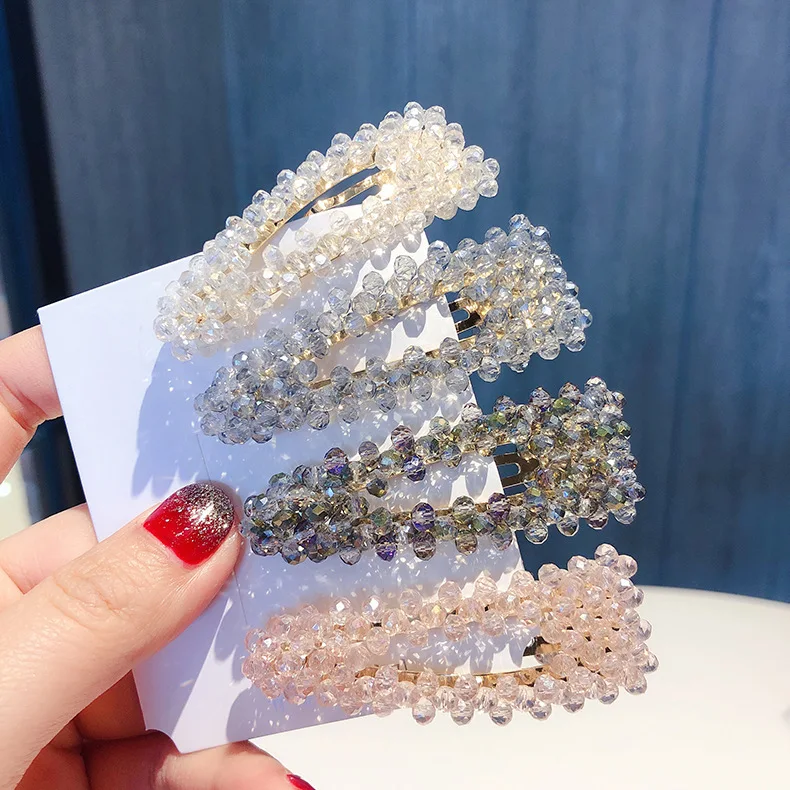 

Korea 2019 New Trendy Students Crystal Beads Haripins Fashion Hair Jewelry Geometric Triangle Square Hair Clips Hairgrips Gifts