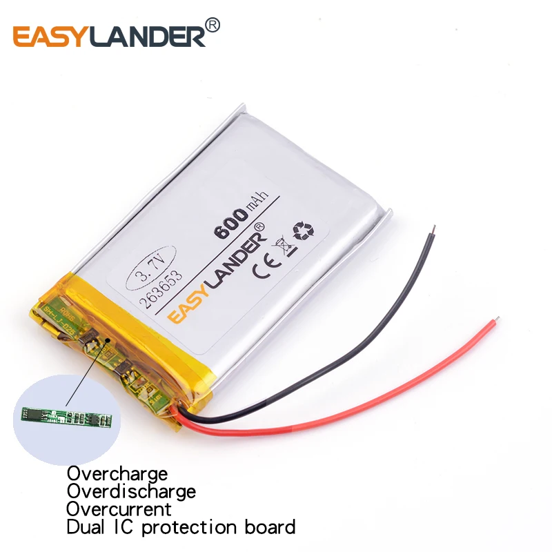

3pcs /Lot 3.7v lithium Li ion polymer rechargeable battery 263653 600mAh for MP5 PSP Bluetooth Earphone
