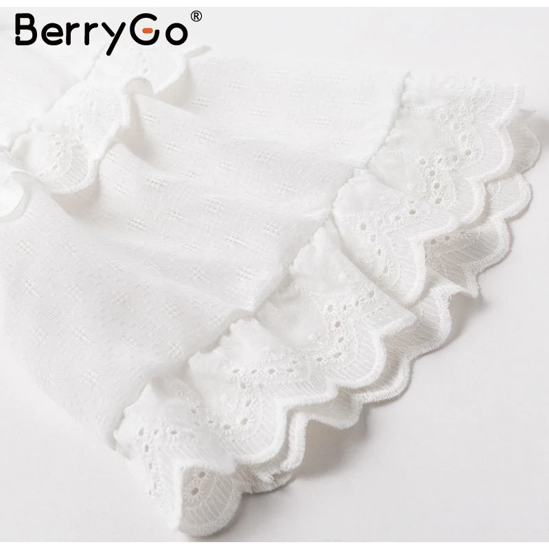 BerryGo элегантное многослойное женское летнее платье с рюшами повседневное свободное белое платье с высокой талией короткое платье с v-образным вырезом и вышивкой для женщин
