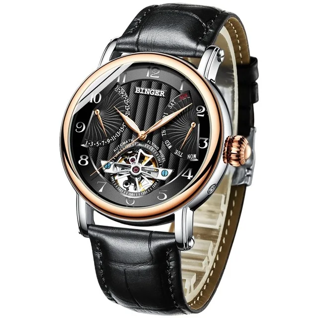 Rose gold Black Новинка Бингер Relogio Masculino мужские часы Топ бренд класса люкс турбийон автоматические механические часы мужские наручные часы со скелетом - Цвет: Rose gold Black
