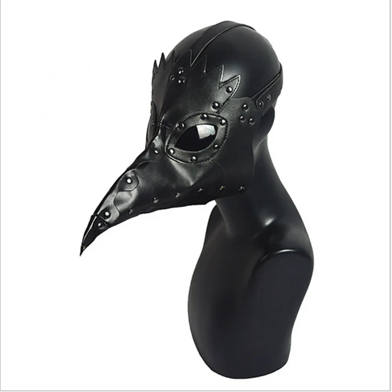 Hot Sale Long Nose Leather Plague Doctor mask in Black Beak Masks Steampunk PU Birds Art cosplay Costume Doctour De Peste Black