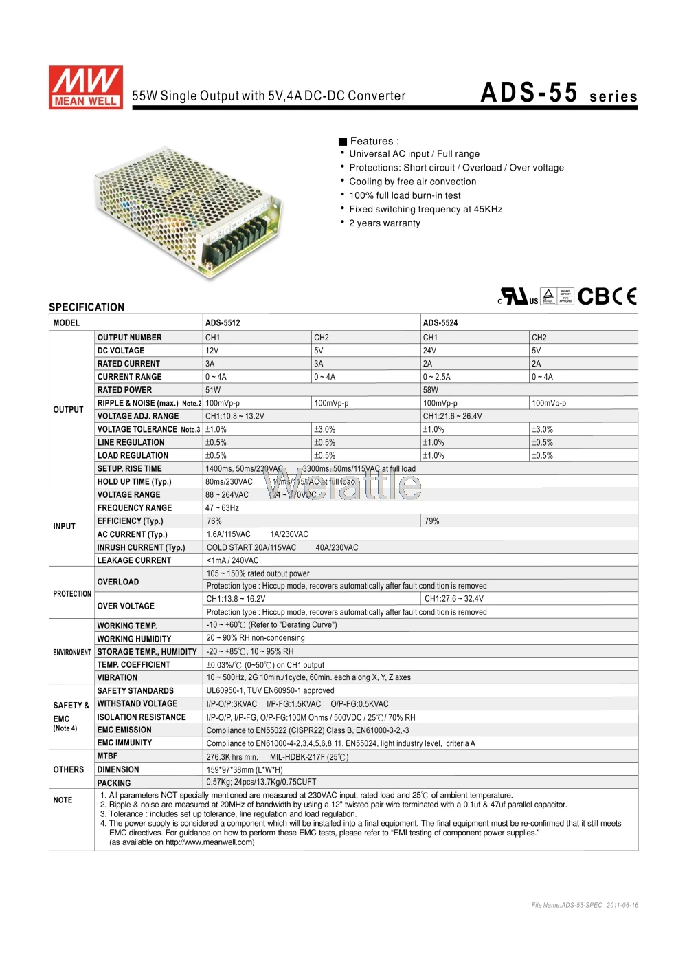 

Оригинал meanwell ADS-5524 24V, выход 58W meanwell ADS-55 с конвертером 5V,4A, с преобразователем для DC-DC