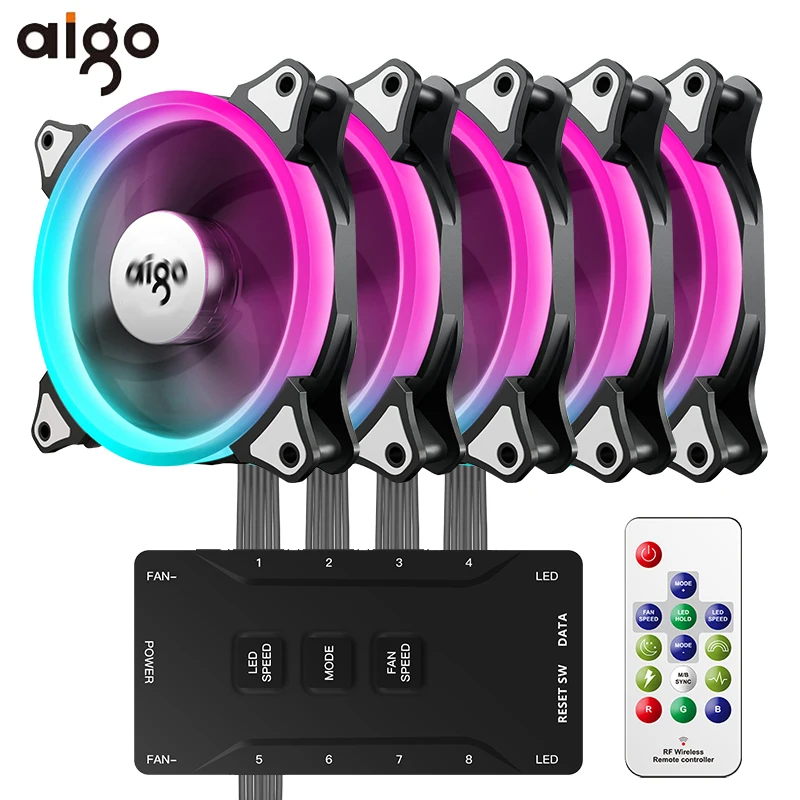 Aigo Aurora C3C5 Pro Чехол для компьютера PC Вентилятор охлаждения RGB 120 мм Регулировка скорости тихий пульт Aura синхронизирующий компьютер охлаждающий вентилятор в корпусе