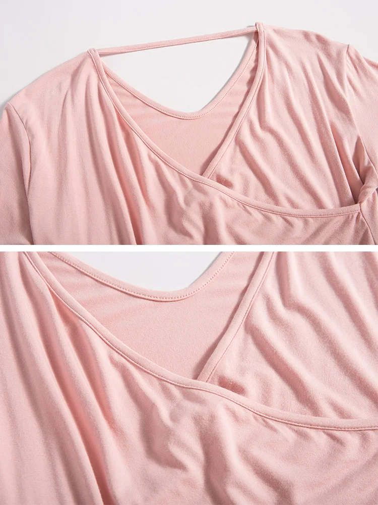 

Spring Sexy T-shirt Women Tops V-Neck Half Sleeves Tees Two Side Wear Basic Shirts Black Pink Female Clothing Summer 2019