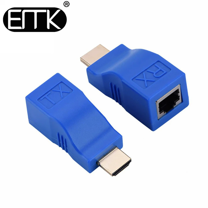 Blue EMK 30 м HDMI удлинитель передатчик TX RX HDMI в Ethernet конвертер 1,4 в 1080P по Cat5e CAT6 RJ45 LAN кабель для ТВ HD ТВ PS3 STB - Цвет: Blue