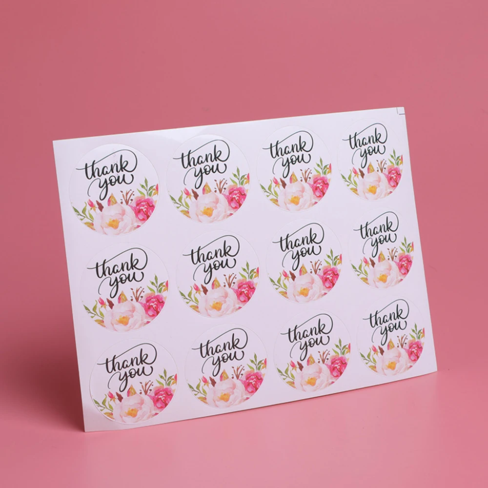 

60pcs/lot 40mm Round Flower "thank you" Packaging Seals Sticker Labels for Envelope Wedding Birthday Gifts