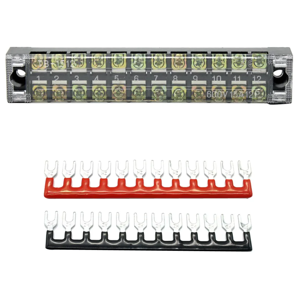 

2 Row 12Positions Screw Block 600V 15A with Terminal Barrier Strip Red+Black