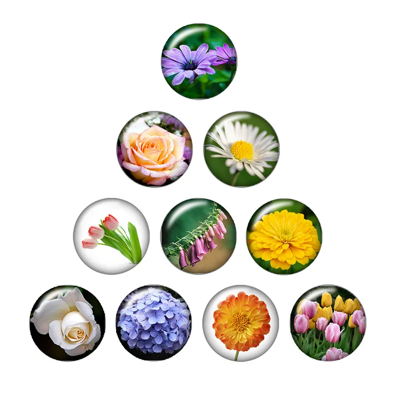 Красочные разноцветные цветы розы узор 10 шт. Смешанные Круглые Стеклянные