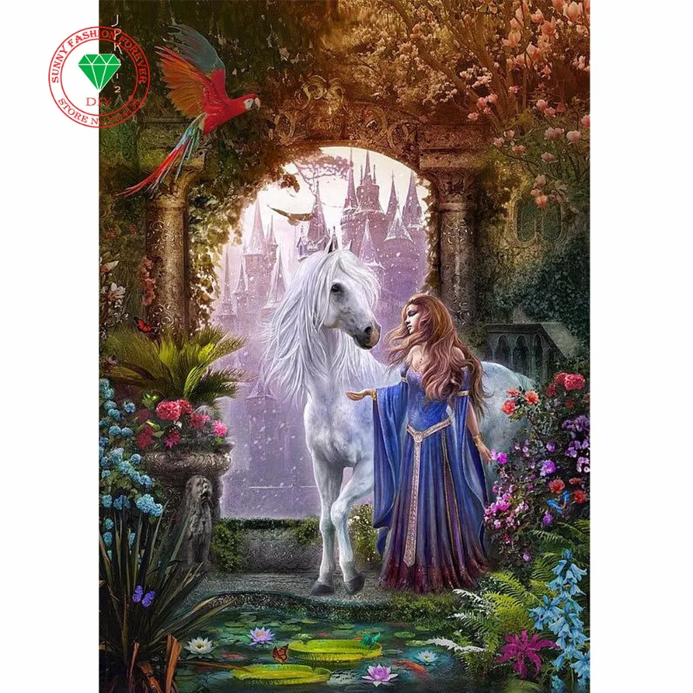 DIY Rhinestones diamond painting cross stitch plastic crafts unfinished full Square embroidery Landscape Beauty Horse |