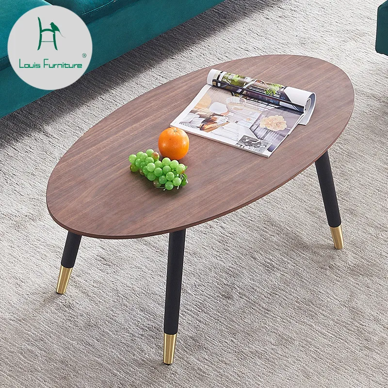 

Louis Fashion Coffee Tables Nordic Modern Small Apartment Simple Light Extravagant Oval Japanese Living Room Log Solid Wood