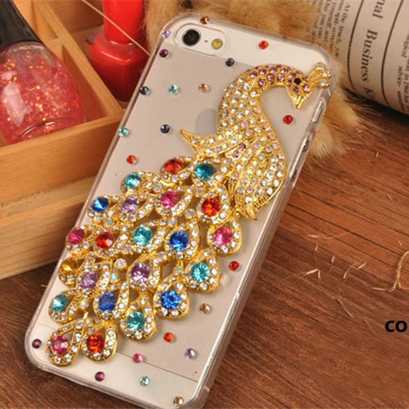 3D Синий Павлин Bling Кристалла Алмаза телефон случаях для xiaomi редми примечание 2 3