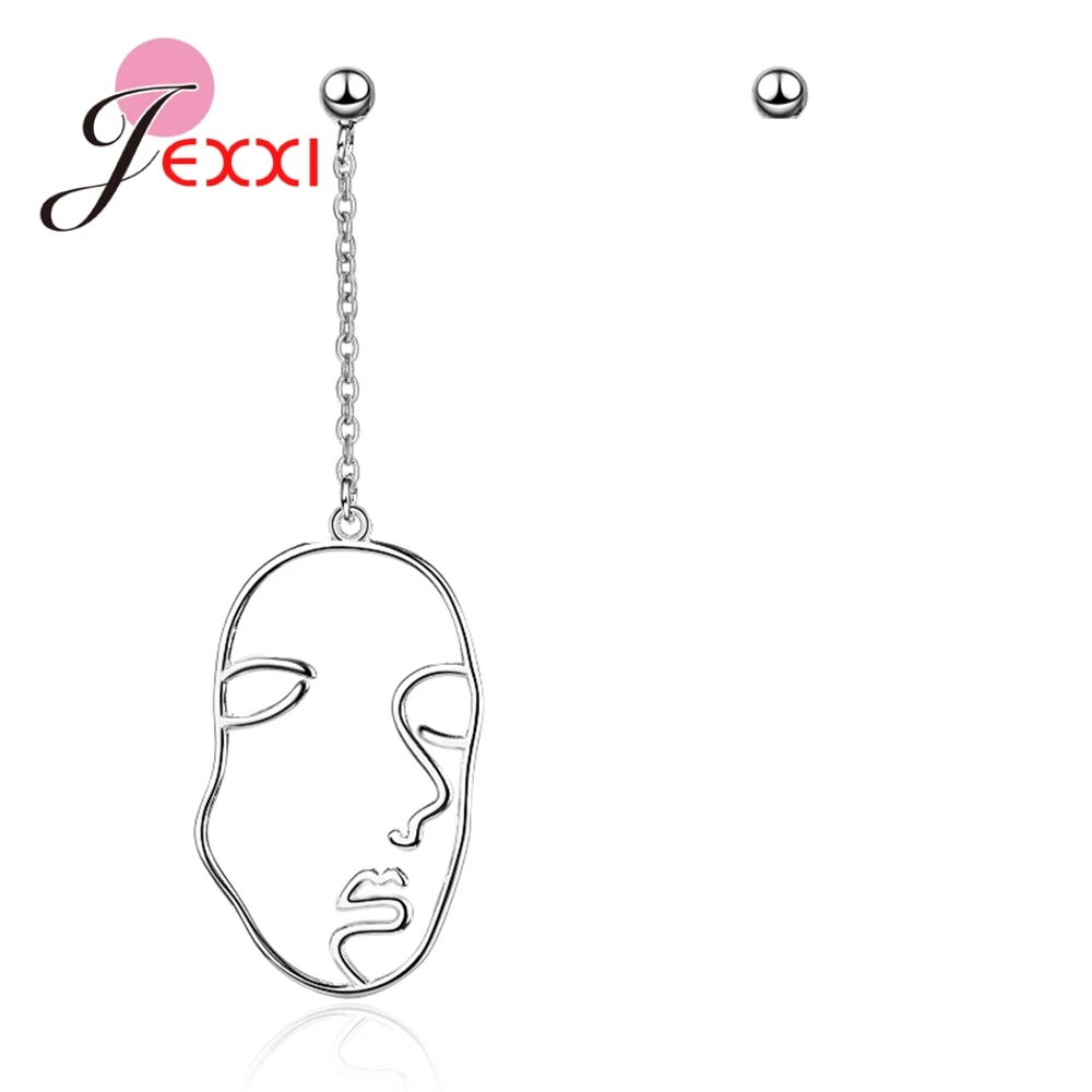 

Simple Character Side Face Contour Shape Long Push Earring For Ladies Vintage New Jewelry 925 Sterling Silver Accessories