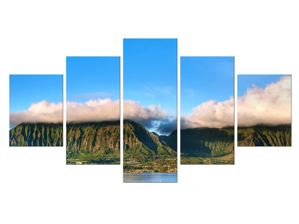 5 Pieces Free shipping HD print landscape canvas painting barn rocky mountains paintings Home decoration Framed | Дом и сад