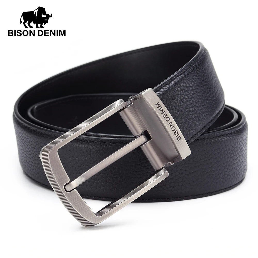 Мужской ремень BISON DENIM черный кожаный с пряжкой ширина 3 8 см N71315|genuine leather men belt|leather