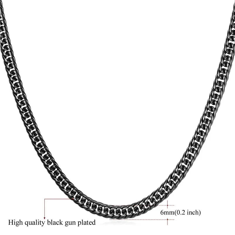 6mm Black color U7 Цепочка Золото Цвет Мужские Толстой Коренастый Ожерелье Длинный Большой Нержавеющая Сталь Цепь Чокер Хиппи Ювелирные Изделия Подарок N453 - Окраска металла: 6mm Black color