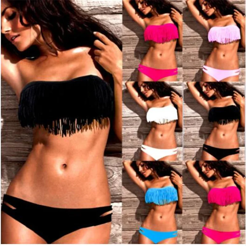 UMLIFE сексуальное бикини с кисточками комплект без бретелек купальные костюмы