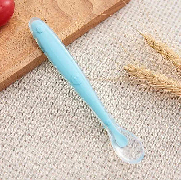 skyblue Детские Ложки для кормления, посуда для детей, столовые приборы, ложка, силиконовые инструменты для заплаток, набор супов, половник - Цвет: skyblue