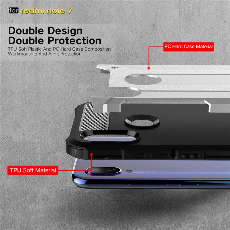 Для Xiaomi Redmi Note 7 Pro Чехол двухслойный ТПУ ПК полная защита Броня Жесткий чехол для