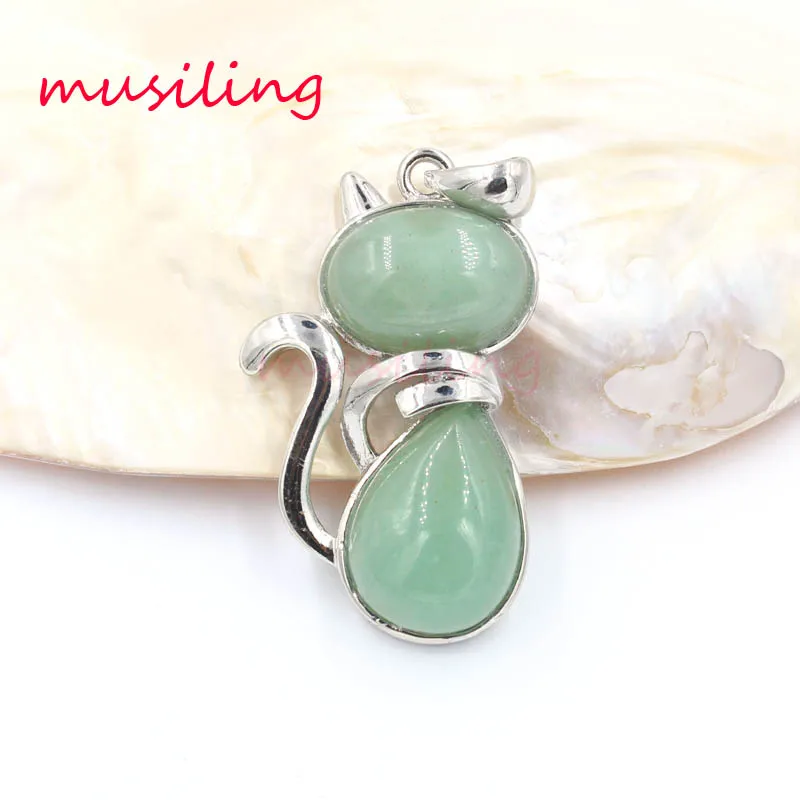 Natural Gem Stone Cartoon Cat Pendants Reiki Pendulum Charms Healing Chakra Amulet Europe Fashion Jewelry For Womens 1Pcs | Украшения и