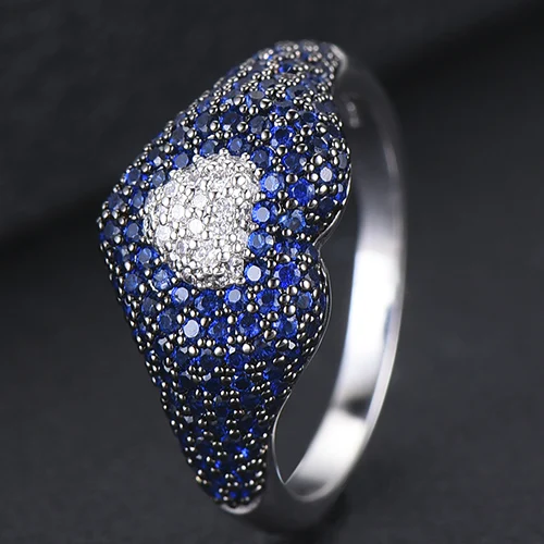 Heart Blue GODKI Новая коллекция стеки сердце AAA кубический циркон стекируемое роскошное кольцо для женщин Свадьба Дубай свадебное эффектное кольцо палец - Цвет основного камня: Heart Blue