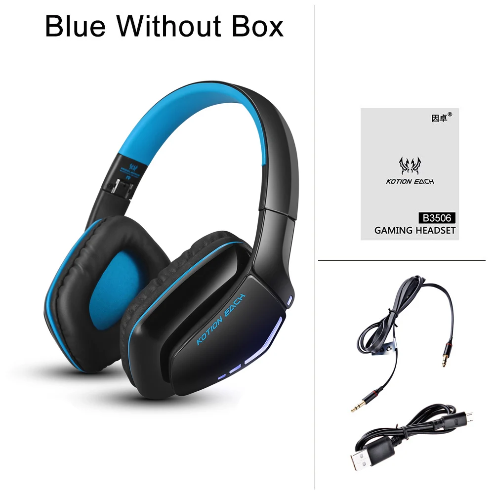 Blue Without Box KOTION EACH B3506 Bluetooth наушники Беспроводная игровая гарнитура складная гарнитура V4.1 с микрофоном для телефона PS4 ПК Компьютеры - Цвет: Blue Without Box