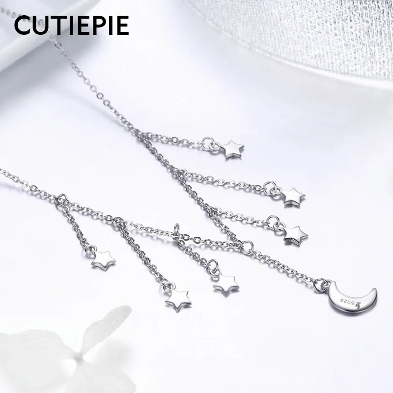 CUTIEPIE Настоящее серебро 925 проба ожерелье для женщин Подвеска луна и звезды