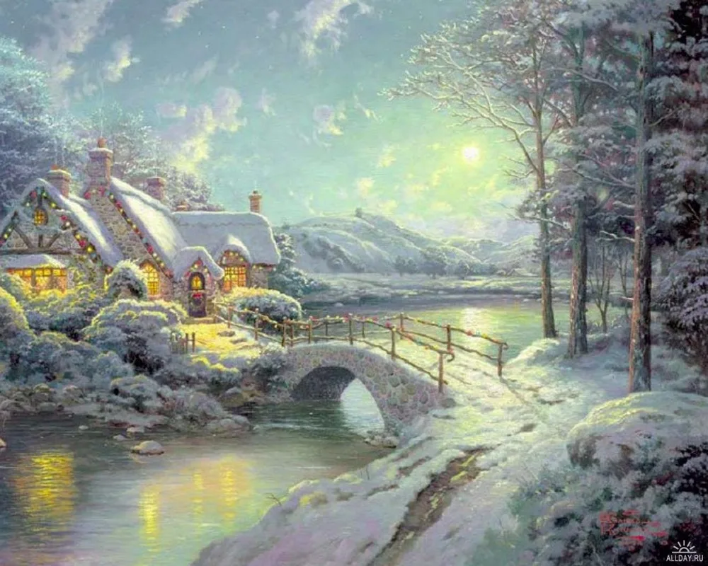 Рукоделие. Для вышивки наборы для крестиком 14 карат без принтов Снежный пейзаж