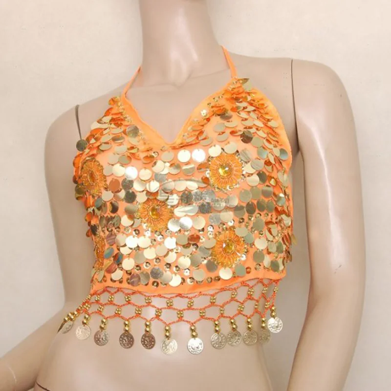 Детский профессиональный танцевальный Топ с блестками топ золотыми монетами